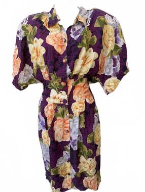 Caroline Wells Silk Floral Dress Purple 10